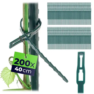 Produktbild von KADAX Pflanzenbinder 40 cm, 200 Stück verstellbare Pflanzenclips aus Kunststoff, Kabelbinder für Pflanzen, Rankhilfe & Garten, ideal für Tomaten, Gurken & Zimmerpflanzen