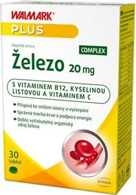 Image de Walmark Fer COMPLEX 20 mg, fer + vitamines B12, E, C et acide folique, 30 comprimés