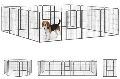 Produktbild von Welpenauslauf, modulares Design, 16 Elemente, 2 Türen, wetterfest, Stahl, 3,2 x 3,2 x 1 m, grau