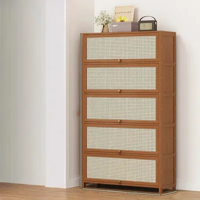 Produktbild von Schuhregal Eingangsschuhschrank Schuhaufbewahrung Schuhschrank Rattanimitat Flurschuhschrank 11 Etagen 102x32x172cm /CSXG11-100/