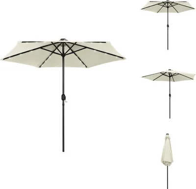 Image de Parasol vidaXL avec éclairage LED et mât en aluminium, 270 cm, blanc sable - Parasols et protections solaires