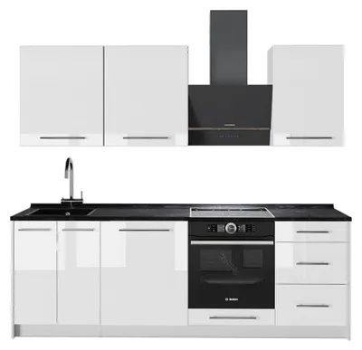 Produktbild von Küchenzeile Vicco Fame-Line Weiß Hochglanz/Weiß 230 cm ohne Arbeitsplatte, Model 64032