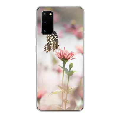 Produktbild von MuchoWow® Handyhülle Schutzhülle Hülle für Samsung Galaxy S20 Schmetterling - Blume - Rosa Silikon Softcase Handy Hülle - Bild