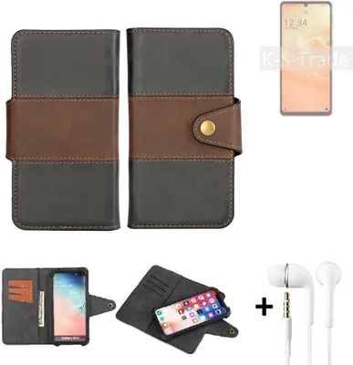 Produktbild von K-S-Trade Handyhülle Schutzhülle Bookstyle Wallet-Case kompatibel mit Sharp Aquos Sense6s + earphones Bumper rundumschutz schwarz-braun 1x