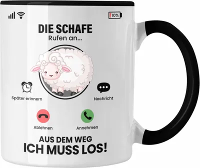 Produktbild von Trendation - Die Schafe Rufen An Tasse Geschenk für Schafe Züchter Besitzer Geschenkidee Lustig Spruch Schafhirte (Schwarz)