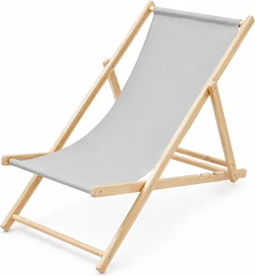 Produktbild von Liegestuhl klappbar aus Holz mit Verstellbarer Rückenlehne, belastbar bis 120 kg (Hellgrau)