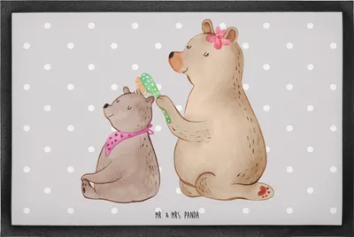 Produktbild von Mr. & Mrs. Panda Bodenvorleger Bär Kind 60 x 90 cm - Grau Pastell - Geschenk, Gummimatte, Beste Mama, Familie, Schmutzfangmatte, Muttertag, fußmatte, Schmutzmatte