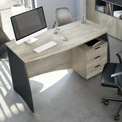 Immagine prodotto di Dmora Scrivania Azziz 67x136x74h cm Nero Antracite, 3 Cassetti un Ripiano