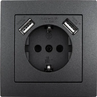 Obrázek produktu pro Zásuvka s uzemňovacím kontaktem a 2x USB McPower ''Flair'', 250V, 5V/2,1A, pod omítku, antracitová barva