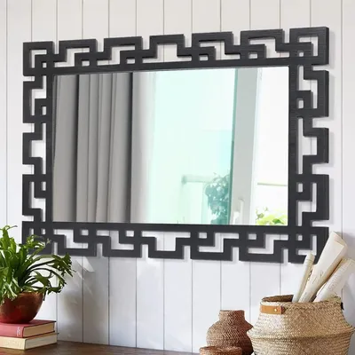Produktbild von Wandspiegel Holzrahmen rechteckig 65 x 45 cm Schwarz Modern Hängespiegel Wohnzimmer Schlafzimmer Badezimmer Flur Eingangsbereich