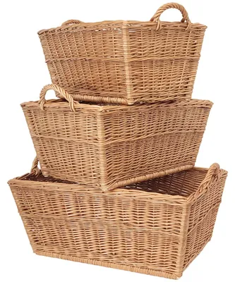 Immagine prodotto di Set di 3 cesti rettangolari in vimini da 54, 62 e 70 cm, set di tre grandi cesti in vimini