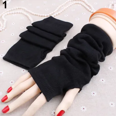 Produktbild von Damenmode Gestrickte Arm Fingerlose Lange Fissen Handgelenk Elastische Warme Handschuhe - (Schwarz)