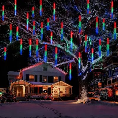 Immagine prodotto di Luci di pioggia di meteore per interni, 288LED luci di pioggia di meteore IP65, 7V decorazione di luci di Natale per il giardino dell'albero della finestra, colorato