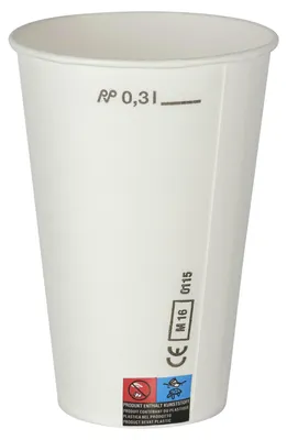 Produktbild von 200x Kaltgetränkebecher Pappbecher weiß mit CE Eichstrich 300 ml
