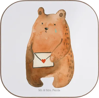 Produktbild von Mr. & Mrs. Panda Untersetzer für Gläser Bär Liebesbrief - Weiß - Geschenk, Partner, Freundin, Tasse, Sehnsucht, Teddy, Coaster, Tassenuntersetzer, gläseruntersetzer