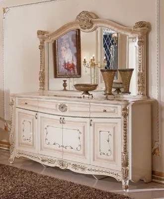 Produktbild von Casa Padrino Luxus Barock Möbel Set Weiß / Beige / Gold - 1 Barock Sideboard mit 4 Türen und 3 Schubladen & 1 Barock Wandspiegel - Luxus Möbel im Barockstil - Prunkvolle Barock Möbel