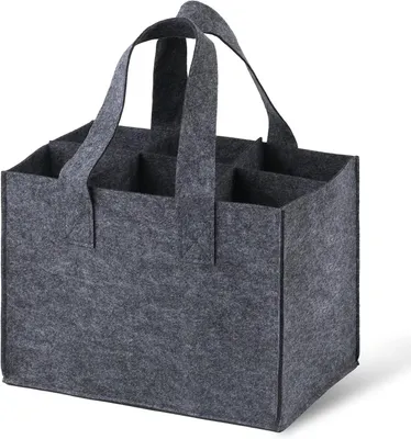 Productafbeelding van Flesdrager Set - Felt Tas - Dranken Vervoeren - Afneembare Divider - 6 Flessen - Zwart