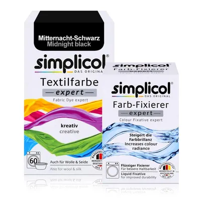 Produktbild von Simplicol Textilfarbe expert Mitternacht-Schwarz 150g & Farb-Fixierer 90ml