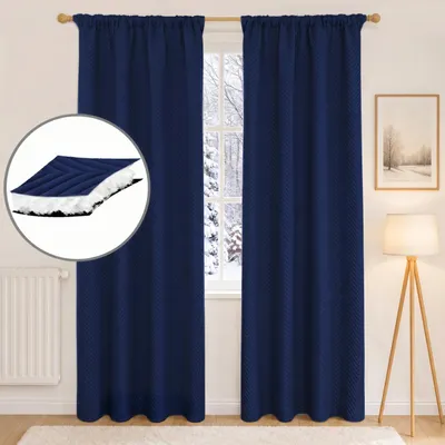 Produktbild von Thermo Vorhang Kälteschutz Verdunkelungsvorhang 370g/m² Wärmeisolierung Gardinen mit Kräuselband für Wohnzimmer Schlafzimmer, B140xH260cm, Blau