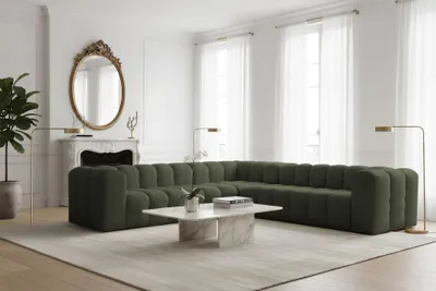 Produktbild von Ecksofa Designersofa SOLVIE in Stoff Tiffani Grün Seite Universal