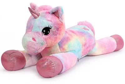 Image de Peluche licorne, 80 cm, rose, violette, arc-en-ciel