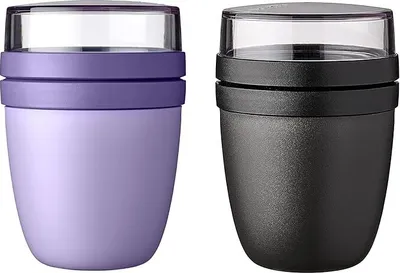 Produktbild von Mepal | Lunchpot Ellipse Mixed Mini | Vivid Lilac + Nordic Black | Müslibecher to go | Unterteilung für Joghurt & Müsli | 300 ml + 120 ml | Geeignet für Gefrierschrank, Mikrowelle & Spülmaschine