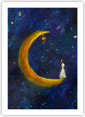Produktbild von Poster - Poster ohne Rahmen - Mädchen auf der Mond - 50x70 cm - Wand Bild - Wanddeko - Wandbilder - Kunstposter - Wandposter - Bilder - Kunstdruck - Wanddekoration - Wandbild - P2XPA50x70-4575