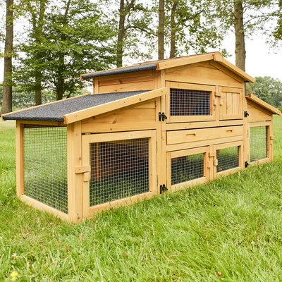 Produktbild von zooprinz Hasenstall Dorf Alm | mit Doppelauslauf | XXL | Massivholz | 180x72x62cm (BxHxT) | Wetterfest