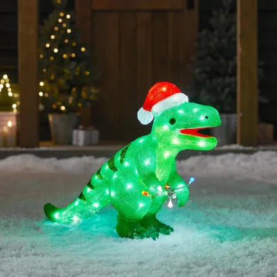 LED-Dinosaurus-Figur, Acryl, 80 weiße LEDs, 47 cm, Innen/Außen