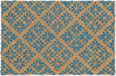 Immagine prodotto di Zerbino Relaxdays in fibra di cocco, motivo floreale, zerbino per interni ed esterni, zerbino in fibra di cocco gommato 60x40 cm, blu/naturale