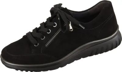 Image de Semler Lena L5135-001 Lacets pour dames, confortables, en cuir, noir, chaussures basses - Chaussures à lacets confortables pour dames, noir, cuir (velours)