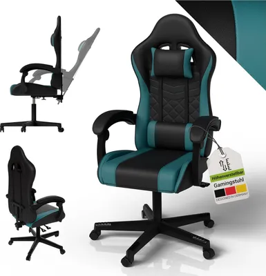 Produktbild von Juskys Gamingstuhl HyperSeat, ergonomisch, Kunstleder, höhenverstellbar – Schwarz/türkis