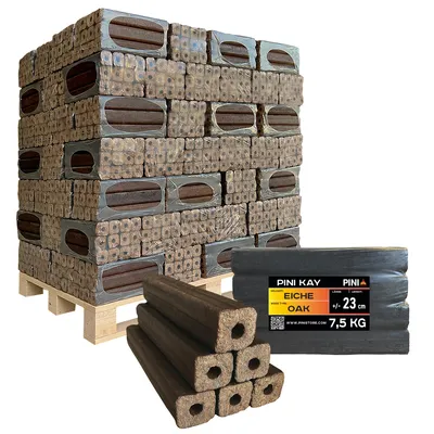 Produktbild von PINI Kay Eichenholzbriketts 23 cm 960 kg Palette Hartholzbriketts Brennholz Eiche Kamin Ofen Feuerstelle Grill