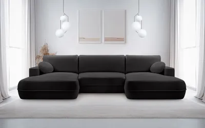 Obrázek produktu pro DomoHome FUEGO volně stojící rohová pohovka ve tvaru U - Grafit 364x164x87cm - Obývací část s funkcí spaní 304x140cm a lůžková skříň - Moderní designová pohovka v potahové látce Bubble
