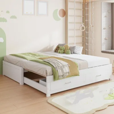 Produktbild von Kinderbett, Ausziehbares Schlafsofa, Mit 2 Schubladen, Multifunktionales Gästebett Mit Lattenrost 90/180 x 190 cm
