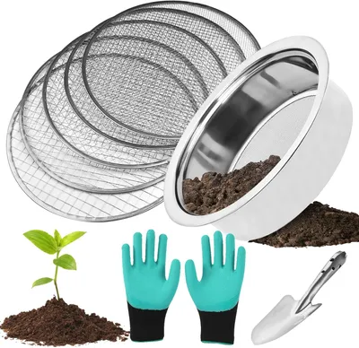 Image de Passoire de jardin de 25 cm, en acier inoxydable, avec 5 tamis, pour la terre