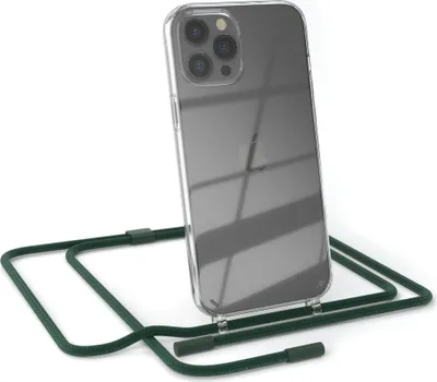 Produktbild von EAZY CASE Handykette für Apple iPhone 12 Pro Max, Clear Case aus Silikon, mit Umhängeband, abnehmbare Endstücke, Handyband in Grün