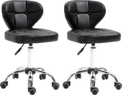 Produktbild von HOMCOM 2er-Set Arbeitshocker mit Rückenlehne Rollhocker aus Kunstleder Drehhocker mit Lehne Kosmetikhocker Rollhocker Bürohocker 72-87 cm höhenverstellbar Büro Dunkelgrau 45 x 47 x 72-87 cm