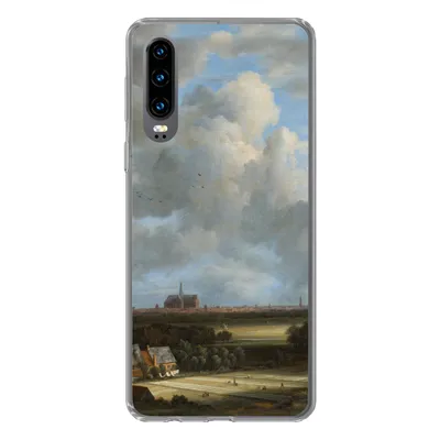 Produktbild von MuchoWow® Handyhülle Schutzhülle Hülle für Huawei P30 Ansicht von Haarlem mit Tribüne - Gemälde von Jacob van Ruisdael Silikon Softcase Handy Hülle - Kartenbesitzer