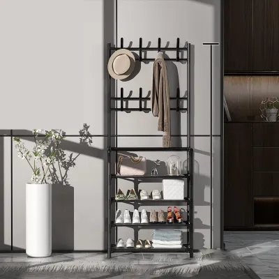Metall-Garderobe 60 cm, 4 Ebenen, Schwarz – Kleiderständer mit Schuhregal
