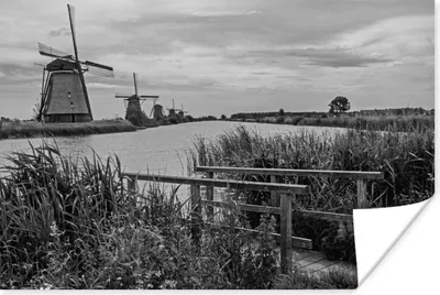 Produktbild von MuchoWow® Poster Mühle - Niederlande - Schwarz - Weiß 120x80 cm - Bilder