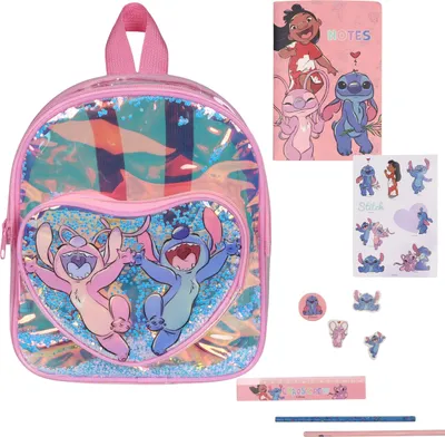 Produktbild von Disney Stitch Kinderrucksack transparent, kleiner Kinderrucksack + Zubehör 24x21x6 cm