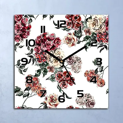 Produktbild von Wanduhr Echt-Glas-Küchenuhr Blumenstrauß Rosen Quarz 30x30 Deko Bilder
