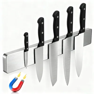 Produktbild von Wand-Magnet Messer-Leiste, Messerblock 40cm Edelstahl, Ohne Messer (1tlg), Magnetische Messerleiste für Küche / Werkzeug - Wandmontage, bohrfrei