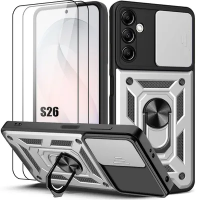 Image de Coque + 2 Verres Trempés pour Samsung Galaxy S26, Antichoc avec Cache Caméra Anti-Rayures - Argenté
