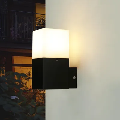 Produktbild von Wandleuchte außen Aluminium 16,5 cm hoch IP44 Schwarz Weiß E27 eckig Außenlampe Wand