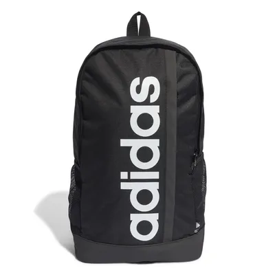 A black Adidas backpack with a white Adidas logo on the front.