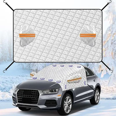 Produktbild von Auto Windschutzscheiben Abdeckung, Frontscheibenabdeckung Faltbar, Autoabdeckung Winter Schutzabdeckung Schnee EIS Frost Staub Wasserbeständig UV,Flexible Größe für SUV LKW Auto Groß Oder Klein