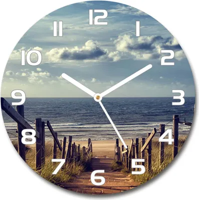 Produktbild von Wanduhr aus Glas 30fi Glasbild Glasuhr Gehärtetes Glas - weisse-zeiger - Path to the beach