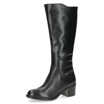 A single black leather boot shown from the side against a white background.